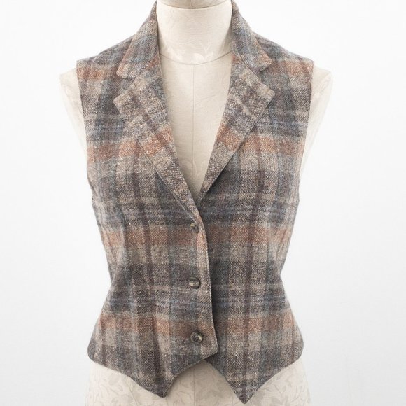 Vintage Jackets & Blazers - Vintage 70s S Tailored Wool Plaid Suit Vest Top